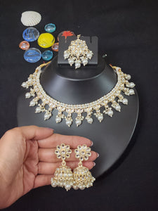 Meenakari Ethnic Kundan & Pearl Set - Choker, Earrings & Mangtikka