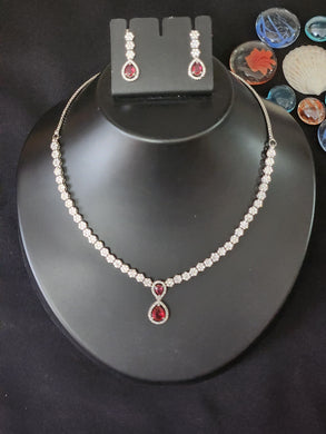 Premium AAA Grade Cubic Zircon / American Diamond Sets - Necklace & Earrings - Red Color & Blue Color