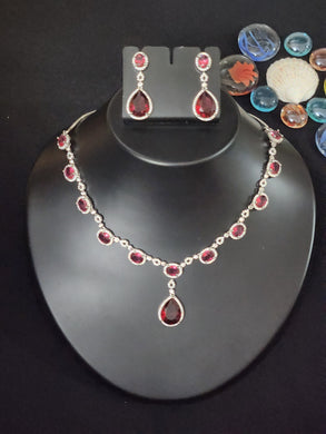 Premium AAA Grade Cubic Zircon / American Diamond Sets - Necklace & Earrings - Red Color & Purple Color