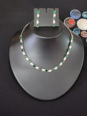 Premium AAA Grade Cubic Zircon / American Diamond Sets - Necklace & Earrings - Green