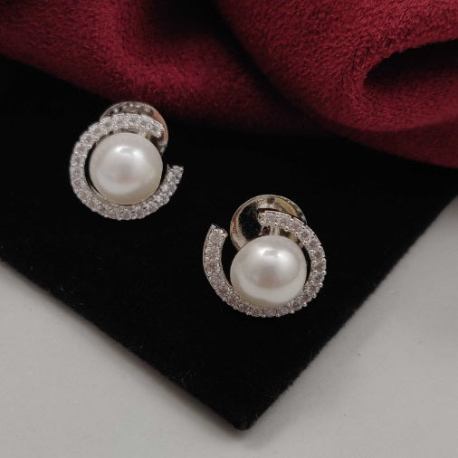 Premium AAA Grade Cubic Zircon/American Diamond Pearl Stud Earrings