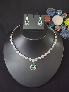 Premium AAA Grade Cubic Zircon / American Diamond Sets - Necklace & Earrings - Pink Color & Green Color