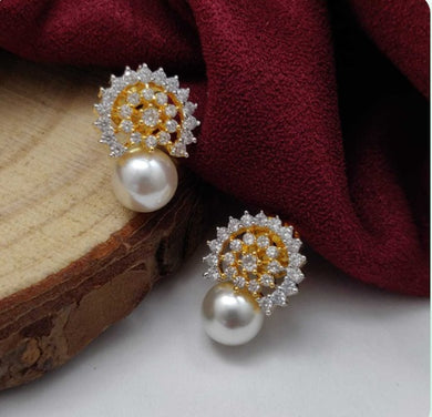 Premium AAA Grade Cubic Zircon/American Diamond Pearl Stud Earrings