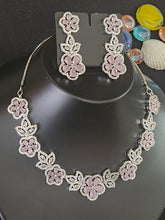 Load image into Gallery viewer, Premium AAA Grade Cubic Zircon / American Diamond Sets - Necklace &amp; Earrings - Pink, Blue
