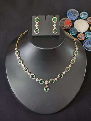 Premium AAA Grade Cubic Zircon / American Diamond Sets - Necklace & Earrings Green Color & Pink Color