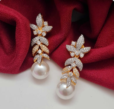 Premium AAA Grade Cubic Zircon/American Diamond Pearl Drop Earrings