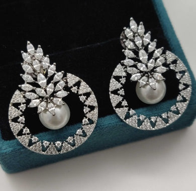Premium AAA Grade Cubic Zircon/American Diamond Pearl Drop Earrings