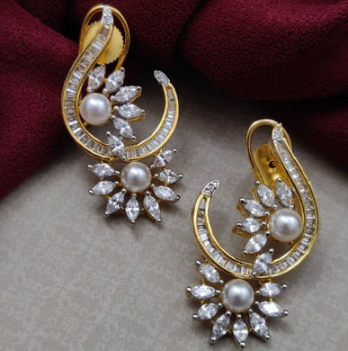 Premium AAA Grade Cubic Zircon/American Diamond Pearl Drop Earrings