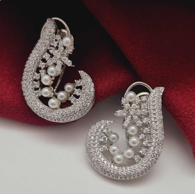 Premium AAA Grade Cubic Zircon/American Diamond Pearl Drop Earrings