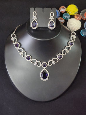 Premium AAA Grade Cubic Zircon / American Diamond Sets - Necklace & Earrings Violet / Purple