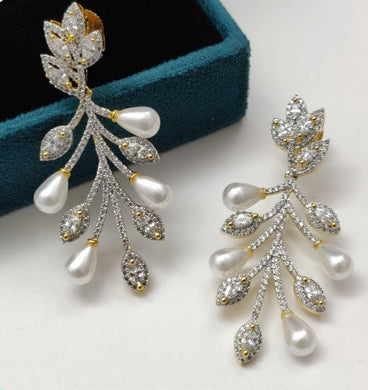 Premium AAA Grade Cubic Zircon/American Diamond Pearl Drop Earrings