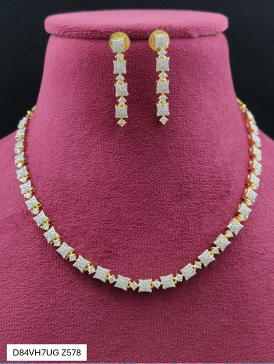 Premium AAA Grade Cubic Zircon/American Diamond Sets - Necklace & Earrings