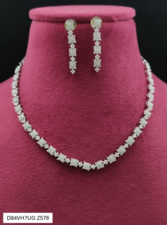 Premium AAA Grade Cubic Zircon/American Diamond Sets - Necklace & Earrings