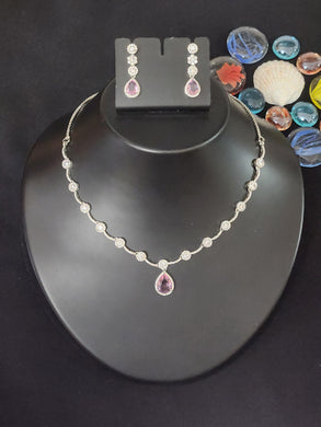 Premium AAA Grade Cubic Zircon / American Diamond Sets - Necklace & Earrings Pink Color & Blue Color