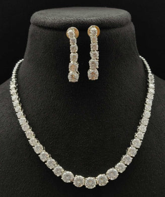 Premium AAA Grade Cubic Zircon/American Diamond Tennis Set - Necklace & Earrings