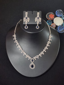 Premium AAA Grade Cubic Zircon / American Diamond Sets - Necklace & Earrings - Red, Green, Blue & Clear