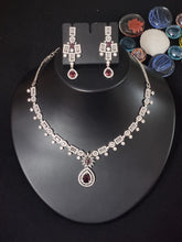 Load image into Gallery viewer, Premium AAA Grade Cubic Zircon / American Diamond Sets - Necklace &amp; Earrings - Red, Green, Blue &amp; Clear