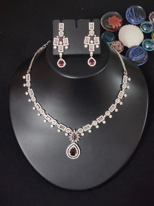 Premium AAA Grade Cubic Zircon / American Diamond Sets - Necklace & Earrings - Red, Green, Blue & Clear