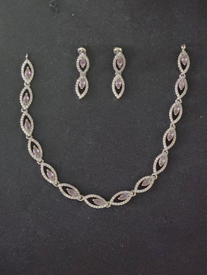Premium AAA Grade Cubic Zircon / American Diamond Sets - Necklace & Earrings Pink & Clear Zircon