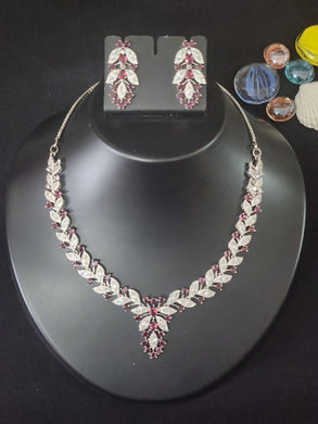 Premium AAA Grade Cubic Zircon / American Diamond Sets - Necklace & Earrings - Mint Green, Pink