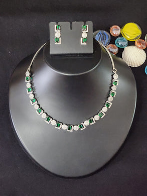 Premium AAA Grade Cubic Zircon / American Diamond Sets - Necklace & Earrings Green