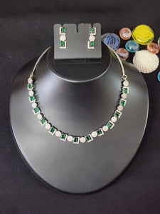 Premium AAA Grade Cubic Zircon / American Diamond Sets - Necklace & Earrings Green