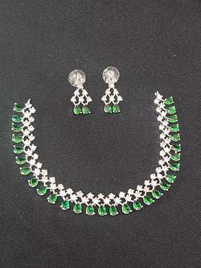 Premium AAA Grade Cubic Zircon / American Diamond Sets - Necklace & Earrings Green