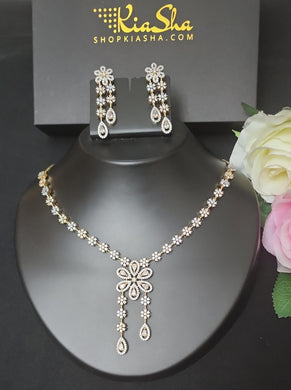 Premium AAA Grade Cubic Zircon / American Diamond Sets - Necklace & Earrings