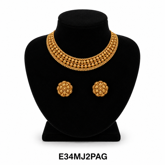 Meenakari Ethnic Ratnaraj Rajwadi Set - Choker & Earrings - Plain Gold