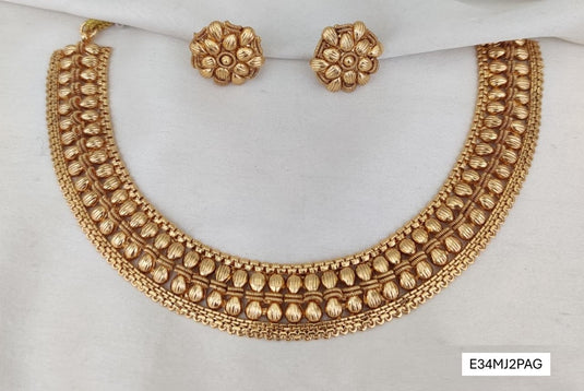 Meenakari Ethnic Ratnaraj Rajwadi Set - Choker & Earrings - Plain Gold