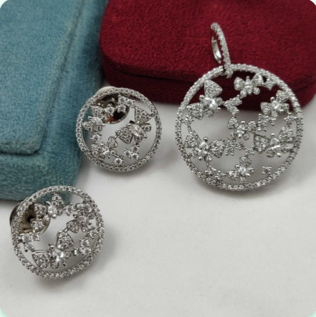 Premium AAA Grade Cubic Zircon / American Diamond Sets - Pendant &amp; Earrings