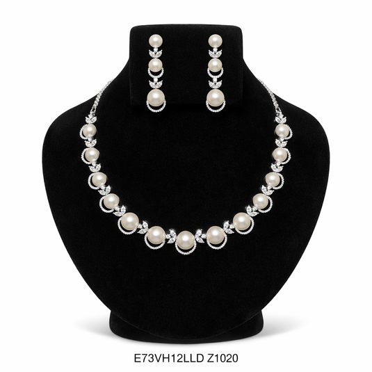 Premium AAA Grade Cubic Zircon / American Diamond Pearl Sets - Necklace & Earrings