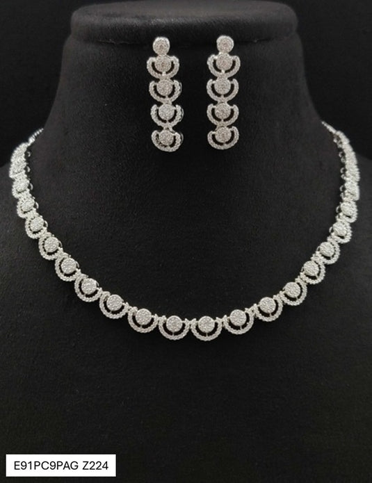 Premium AAA Grade Cubic Zircon/American Diamond Set - Necklace & Earrings