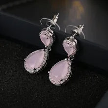 Luxury Premium Quality AD Collection Cubic Zircon Earrings - Pink Drop Earrings