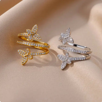 Silver Plated Flower Zircon Stud Stainless Steel Adjustable Finger Ring