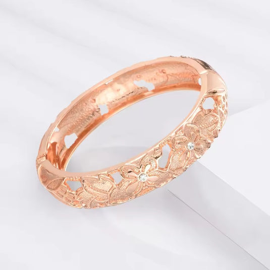 Hollow Wide Cut Work Enamel Cuff Bangles in Gold Color