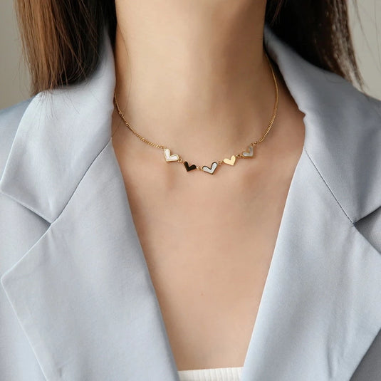 Stainless Steel Elegant Heart Necklace in a Shell finish