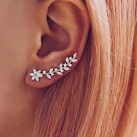 AD Collection Leaf Shaped Drop Earrings in Cubic Zircon