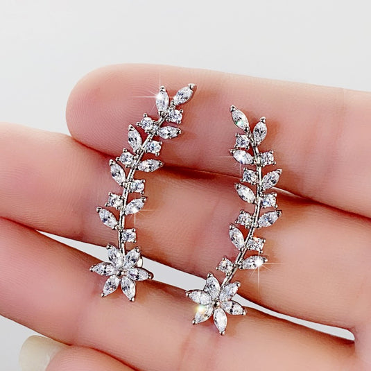 AD Collection Leaf Shaped Drop Earrings in Cubic Zircon