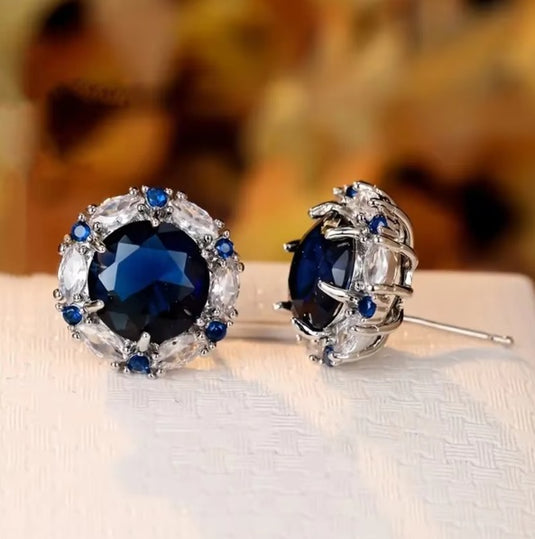 Luxury Premium Quality AD Collection Cubic Zircon Stud Earrings - Red, Green, Blue, Purple, Mint Pink