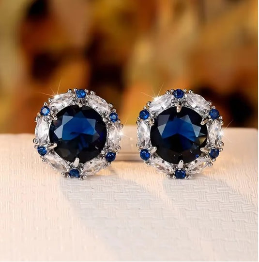 Luxury Premium Quality AD Collection Cubic Zircon Stud Earrings - Red, Green, Blue, Purple, Mint Pink