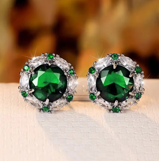 Luxury Premium Quality AD Collection Cubic Zircon Stud Earrings - Red, Green, Blue, Purple, Mint Pink