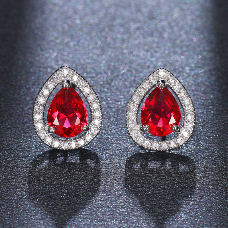Luxury Premium Quality AD Collection Cubic Zircon Earrings - Red Stud Earrings