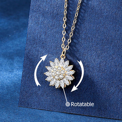 Rotatable Sunflower Necklace in Stainless Steel and Cubic Zircon