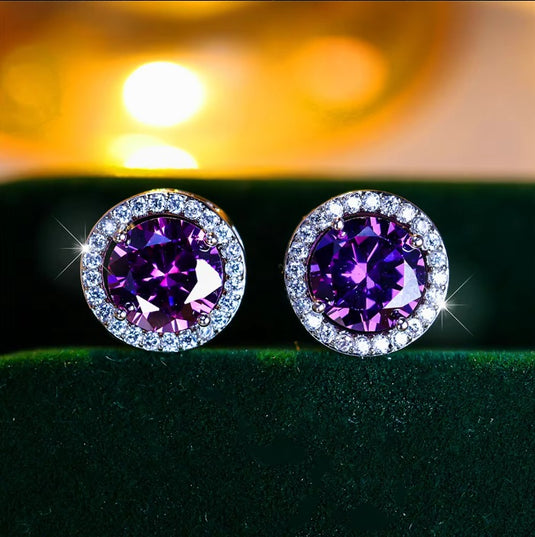 Premium AAA Grade Cubic Zircon/American Diamond Stud Earrings - Red, Green, Blue, Black, Pink, Purple