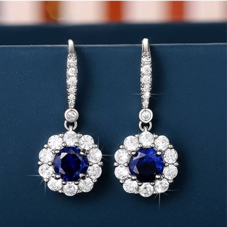 Luxury Premium Quality AD Collection Cubic Zircon Drop Earrings - Blue