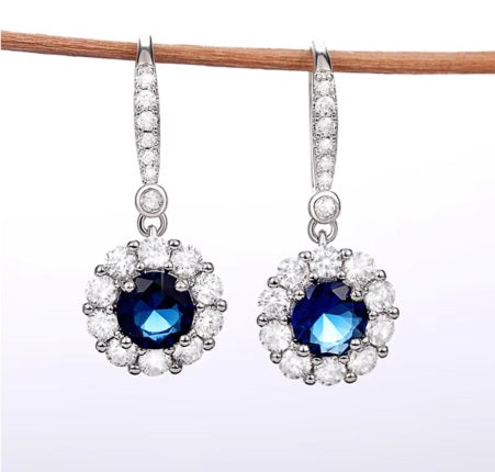 Luxury Premium Quality AD Collection Cubic Zircon Drop Earrings - Blue