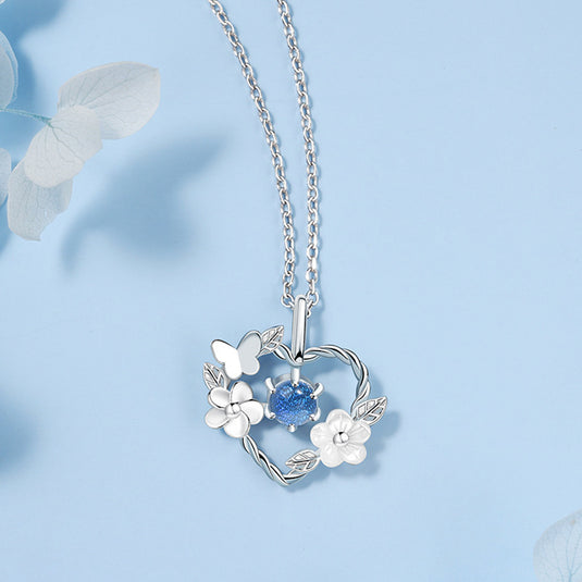 Heart Pendant with Butterfly & Flower Charms with a Chain