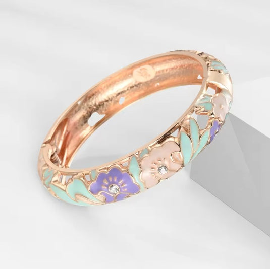Hollow Wide Cut Work Enamel Cuff Bangles in Multicolor