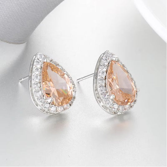 Luxury Premium Quality AD Collection Cubic Zircon Stud Earrings - Red, Yellow, Green, Light Blue, Blue